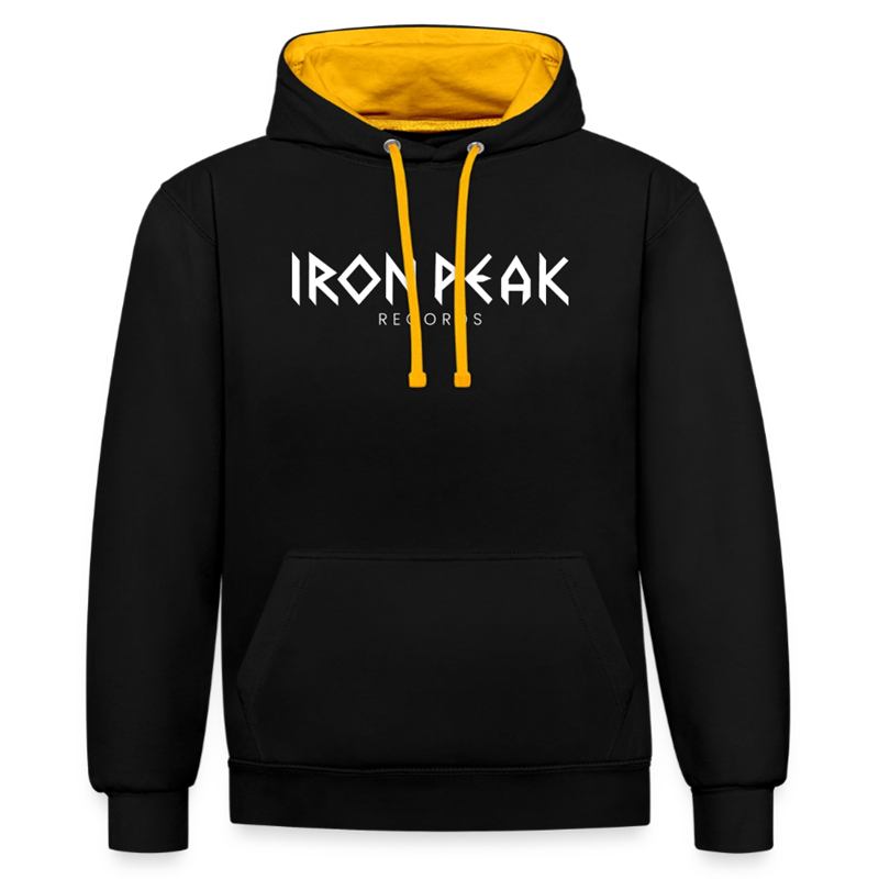 Schwarzer Kontrast-Hoodie mit goldener Kapuze und Iron Peak Records Logo