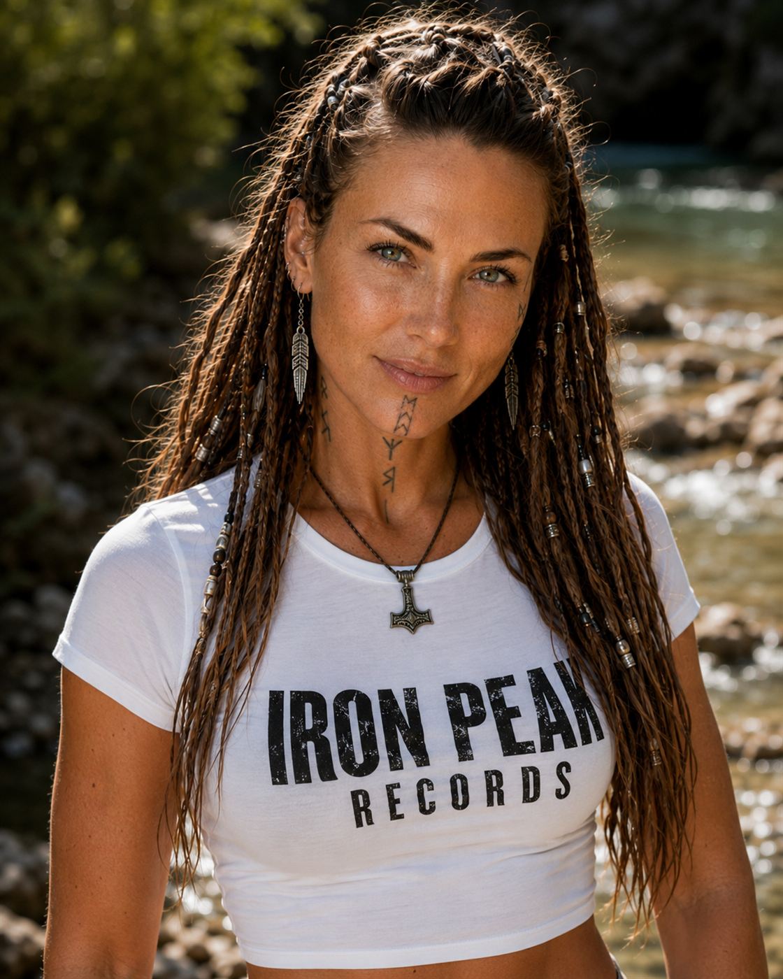 Gyda im weißen Iron Peak Records T-Shirt