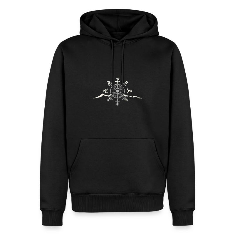 Schwarzer Hoodie mit dem Vegvísir-Runenkompass