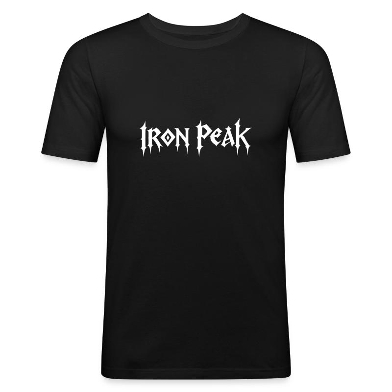 Schwarzes Slim Fit T-Shirt mit dem gotischen Iron Peak Logo